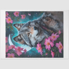 Pink Floral Wolf Moon Seidenpapier