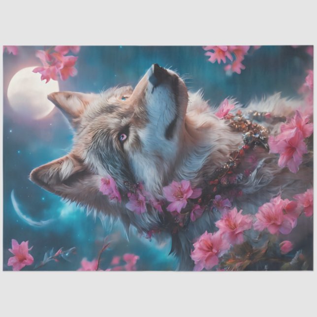 Pink Floral Wolf Seidenpapier (Vorderseite)