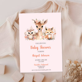 Pink Floral Woodland Animal Baby Dusche Einladung