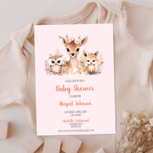 Pink Floral Woodland Animal Baby Dusche Einladung