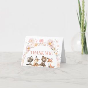 Pink Floral Woodland Tiere Kinderdusche Dankeskarte
