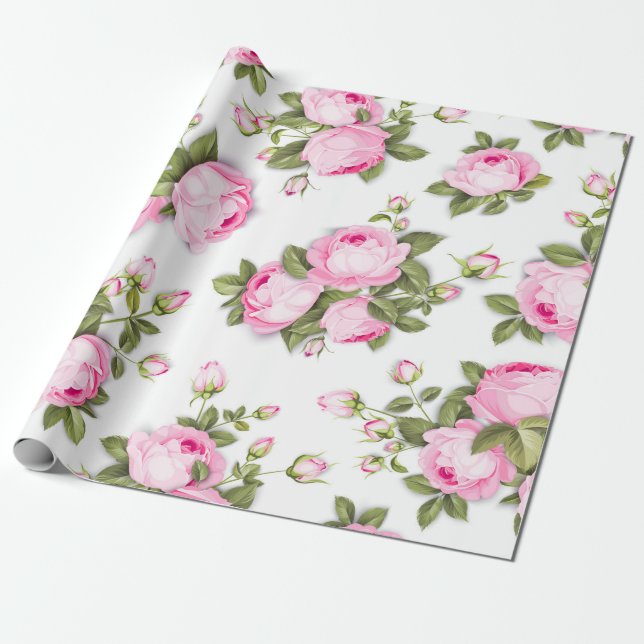  Pink Floral Wrapping Paper Geschenkpapier (Ungerollt)