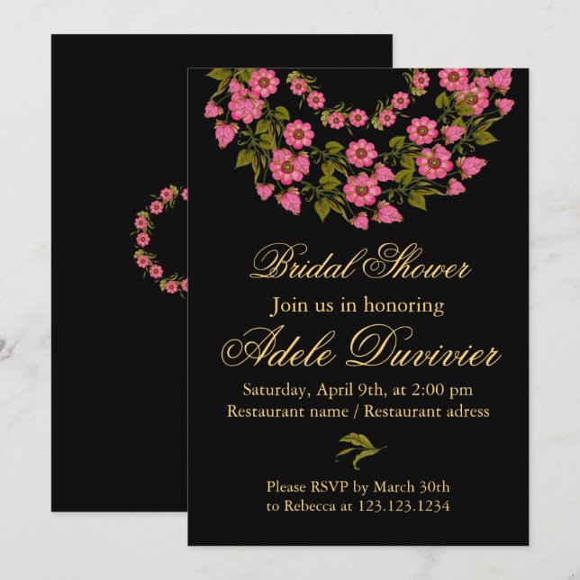 Pink Floral Wreaaths | Einladung zur Brautdusche (Vorne/Hinten)
