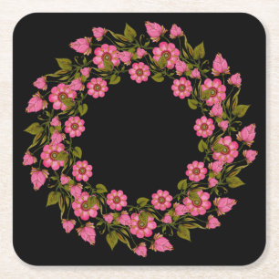 Pink Floral Wreaaths Hochzeitspapier-Untersetzer Rechteckiger Pappuntersetzer