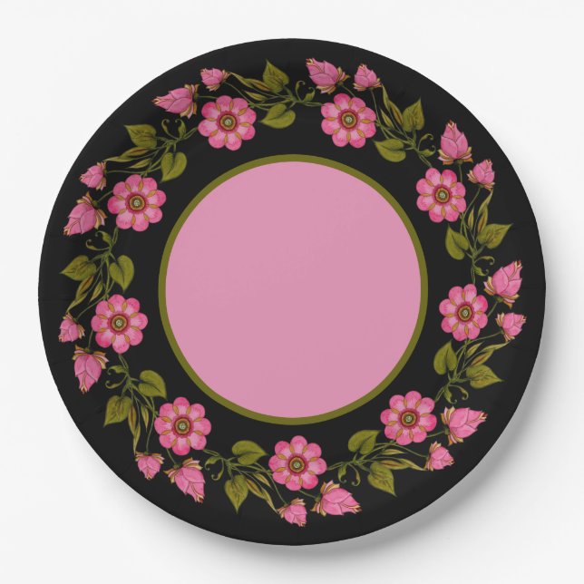 Pink Floral Wreaaths | Papierplatte Pappteller (Vorderseite)
