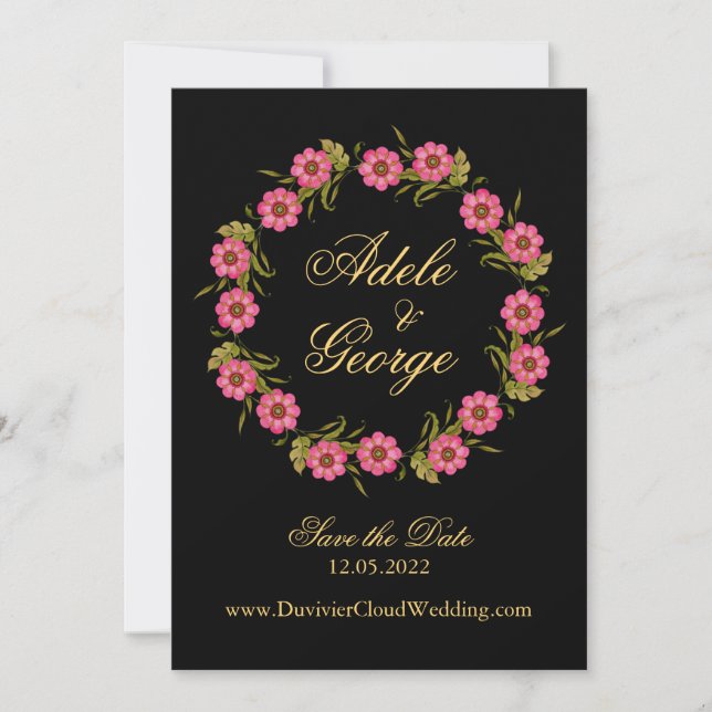 Pink Floral Wreaaths Save the Date (Vorderseite)