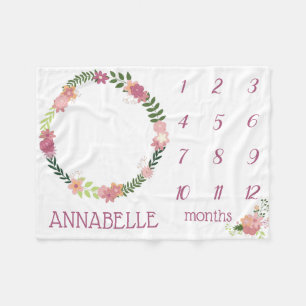 Pink Floral Wreath Baby Girl Milestone Schuppen Sc Fleecedecke