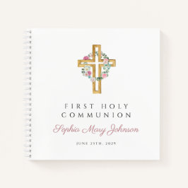 Pink Floral Wreath Cross First Communityguestbook Notizbuch