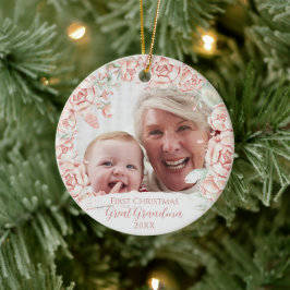 Pink Floral Wreath Große Oma Erstes Weihnachtsfest Keramik Ornament