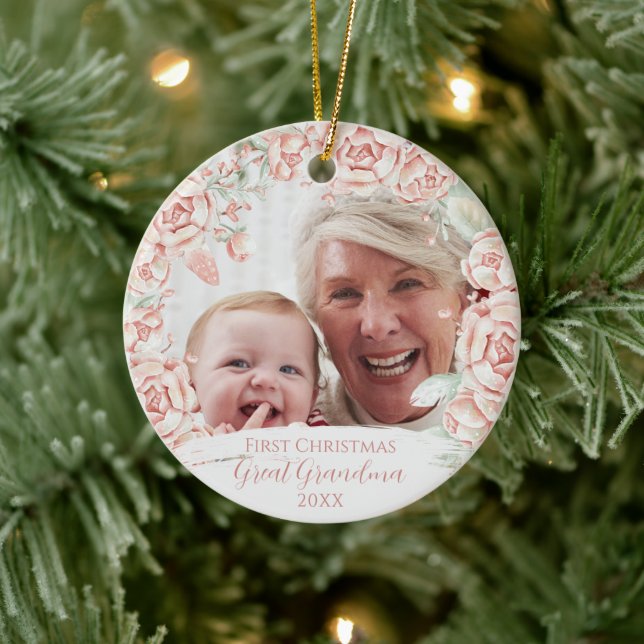 Pink Floral Wreath Große Oma Erstes Weihnachtsfest Keramik Ornament (Baum)