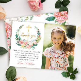 Pink Floral Wreath Heilige Kommune Danke Karte