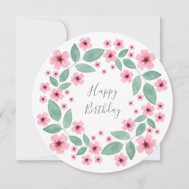 Pink Floral Wreath Karte (Vorderseite)