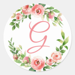 Pink Floral Wreath Monogram Aufkleber