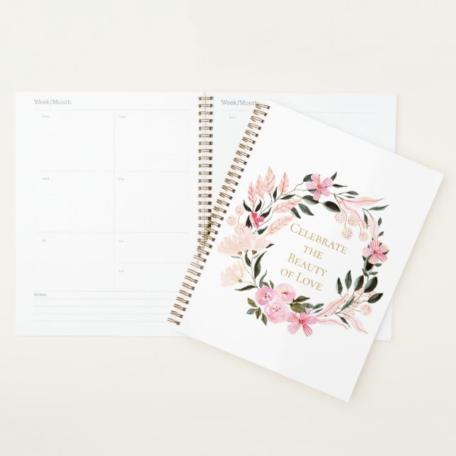 Pink Floral Wreath Spiral Notebook Planer (Anzeige)