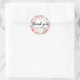 Pink Floral Wreath Vielen Dank Runder Aufkleber