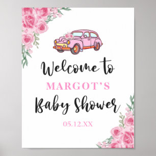 Pink florales Auto mit Baby Dusche Rose Empfang Poster