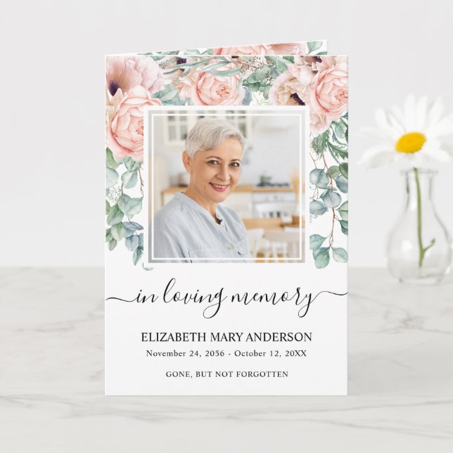 Pink-florales Gedenkprogramm Karte (Kleine Pflanze)