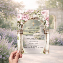 Pink florals arch girl First Communion clear