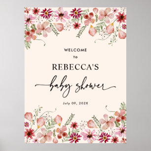 Pink Florals Baby Dusche Begrüßungszeichen Plakat