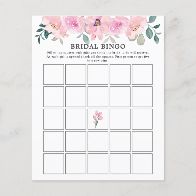 Pink Florals Greenery Brautparty Bingo Game (Vorderseite)