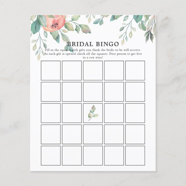 Pink Florals Greenery Brautparty Bingo Game (Vorderseite)