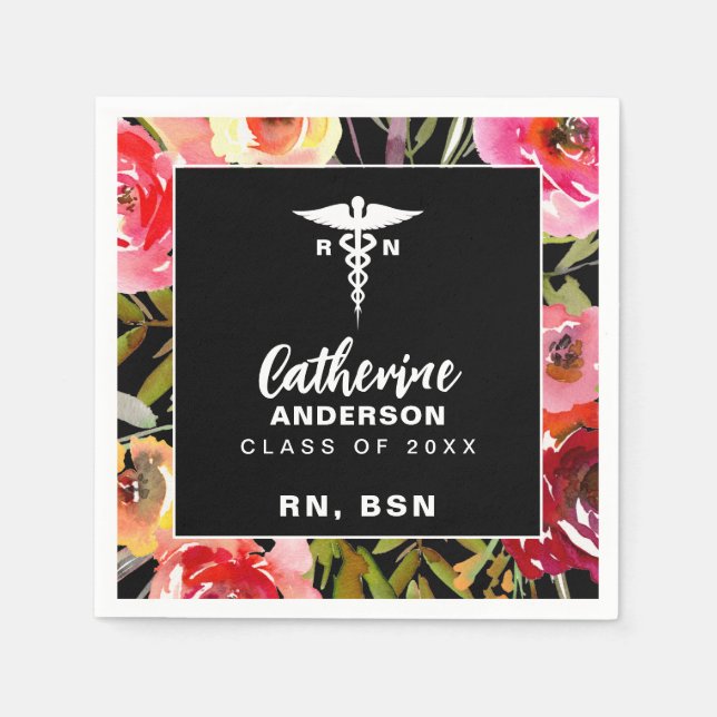 Pink Florals RN BSN Nurse Serviette (Vorderseite)