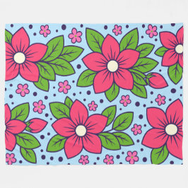 Pink Florals with Bold Petals and Green Leaves Fleecedecke