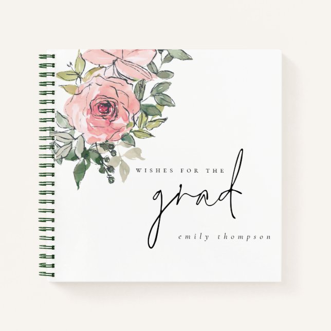 Pink Florals wünscht sich ein Abschluss Gast Book Notizbuch (Vorderseite)