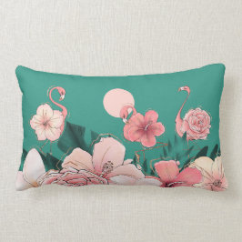Pink Florida Flamingos Tropische Blume auf Aquamar Lendenkissen
