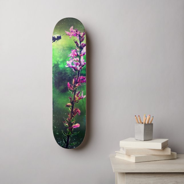 Pink Flower and Bee Against the World Skateboard (Art mural)