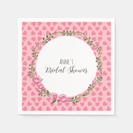 Pink flower and heart bridal shower Paper Napkin Serviette
