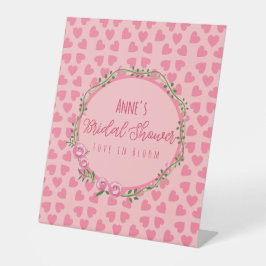 Pink Flower and Hearts Bridal Shower Pedestal Sign Sockelschild