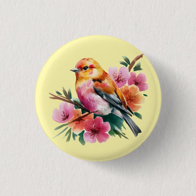 Pink Flower Bird Button (Vorderseite)