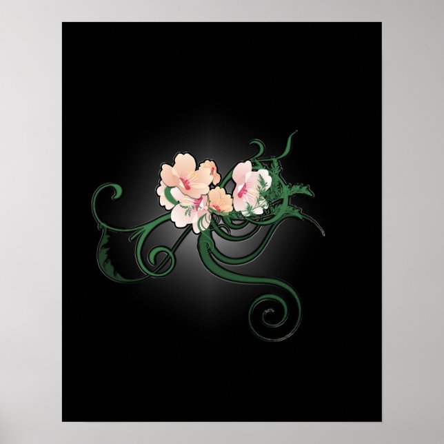 Pink Flower Blossoms on a Black background Poster (Vorne)