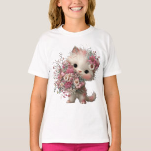 „Pink Flower Cat“ Süßes Kätzchen T-Shirt