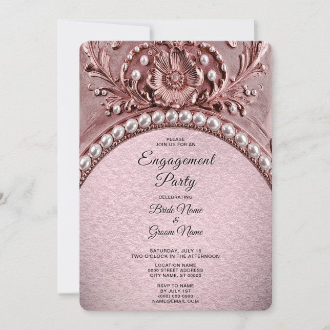 Pink Flower Engagement Invitation Einladung (Vorderseite)