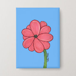 Pink Flower Full with Blue background Button