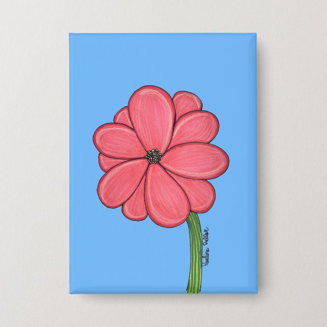 Pink Flower Full with Blue background Button (Vorderseite)
