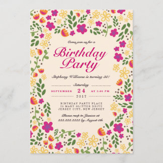 Pink Flower Garden Whimsy Geburtstag einladen Einladung