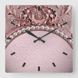 Pink Flower Wall Clock Quadratische Wanduhr