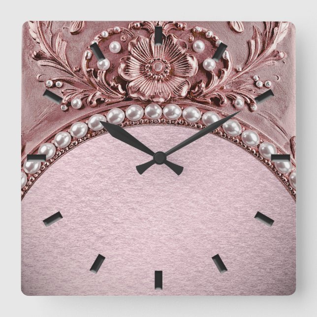 Pink Flower Wall Clock Quadratische Wanduhr (Vorderseite)