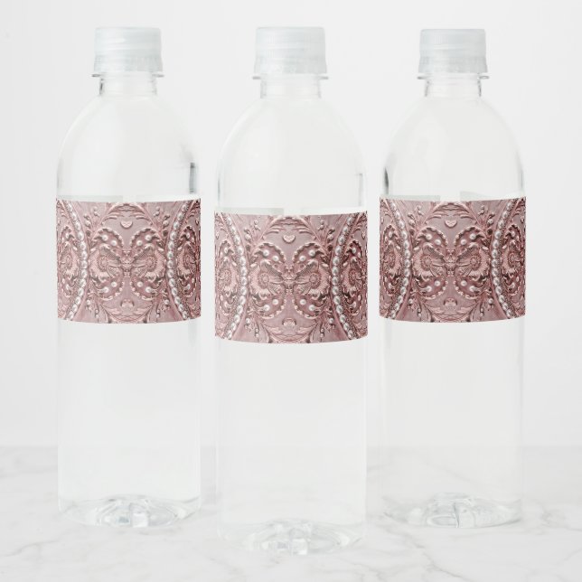 Pink Flower Water Bottle Label (Flaschen)