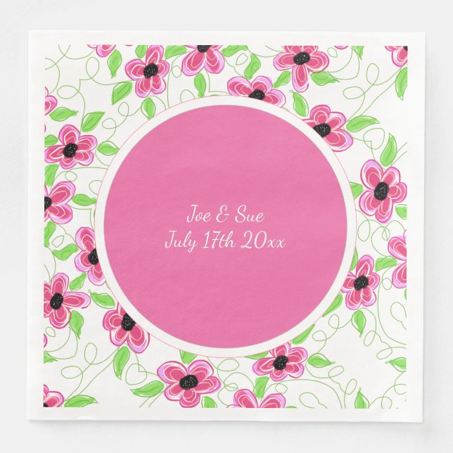 Pink Flower Wedding Serviette (Vorderseite)