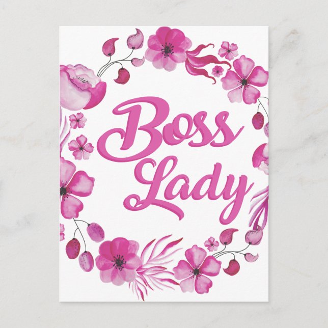 Pink Flower y Boss Lady Design Postkarte (Vorderseite)