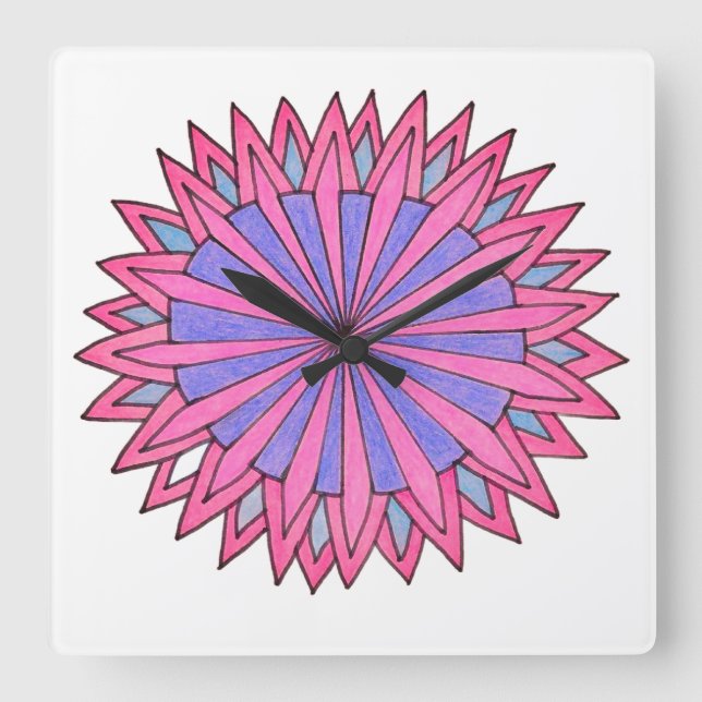 Pink Flowerburst Quadratische Wanduhr (Vorderseite)