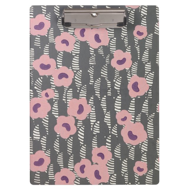Pink Flowers Abstract Blooms Mid-century Art Deco Klemmbrett (Vorderseite)