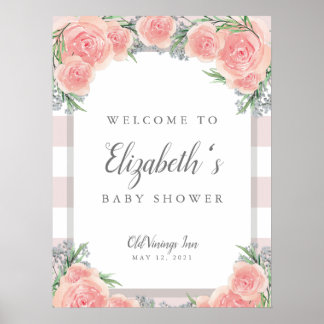 Pink Flowers Baby Shower Welcome Poster