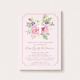 Pink FLOWERS Baptism Invitation for Girl
