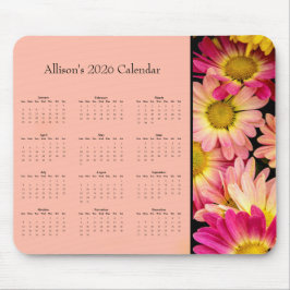 Pink Flowers: Customize full year 2026 calendar Mousepad