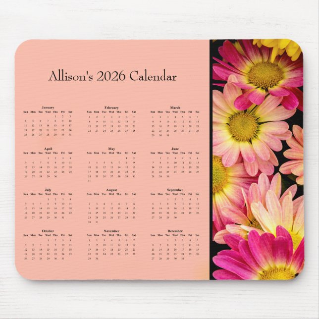 Pink Flowers: Customize full year 2026 calendar Mousepad (Vorne)